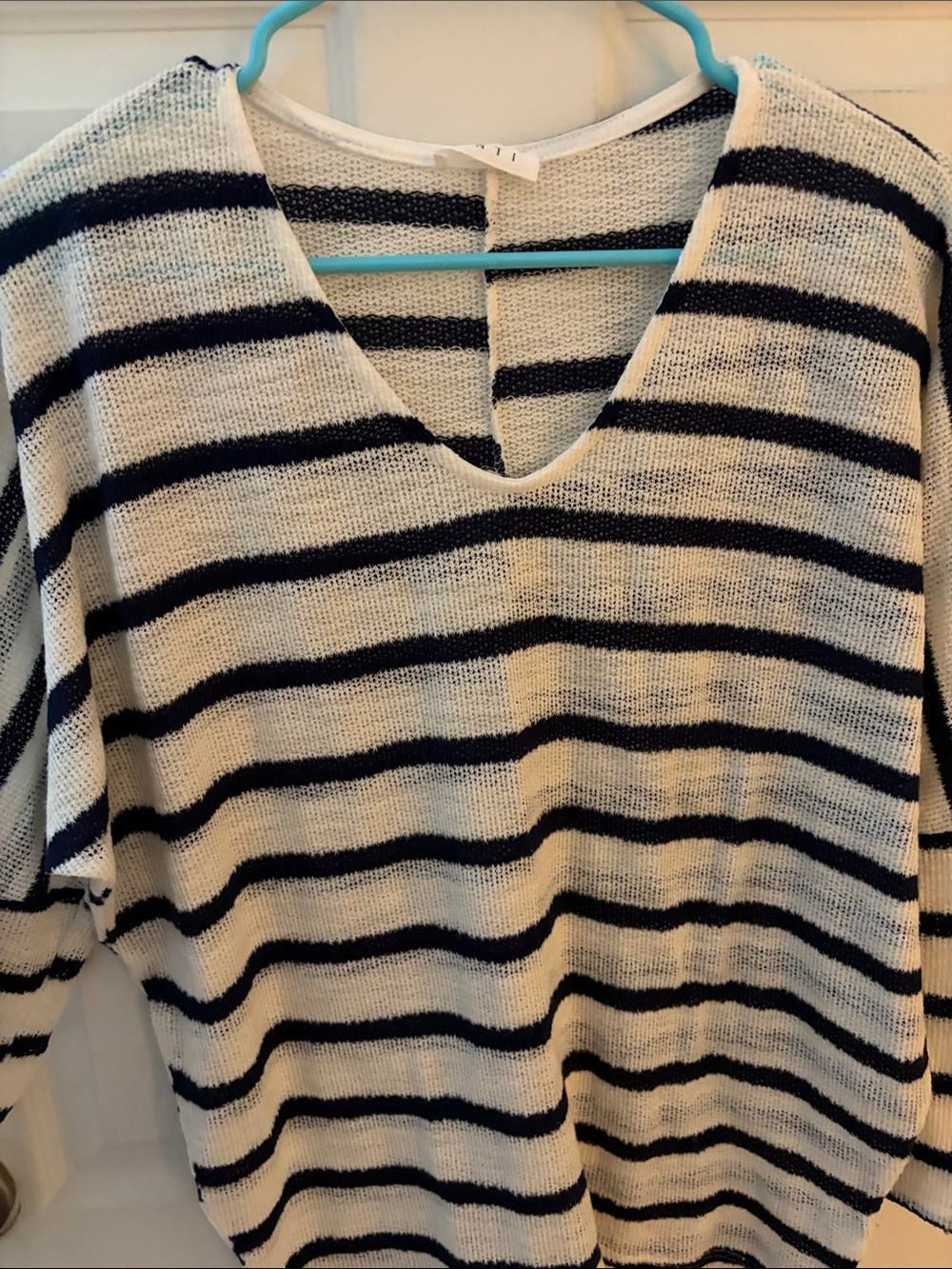 Striped V-Neck Sweater in Cream and Black - Lightweight Knit